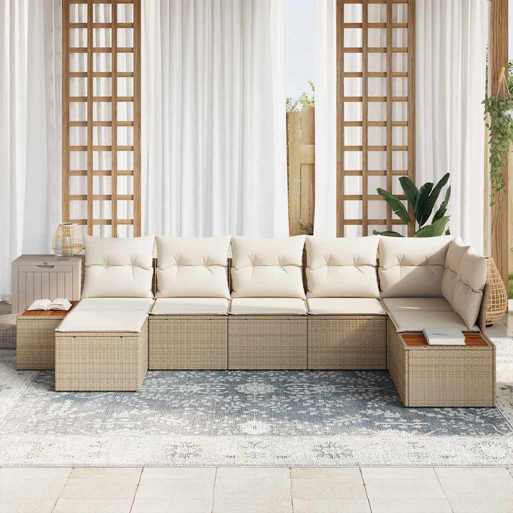 Gartensofa-set mit Kissen 8 pcs Beige und Creme Polyrattan