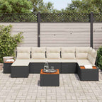 Gartensofa-set mit Kissen 8 pcs Schwarz und Creme Polyrattan