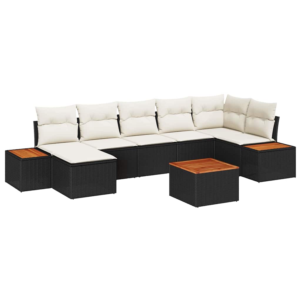 Gartensofa-set mit Kissen 8 pcs Schwarz und Creme Polyrattan
