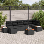 Gartensofa-set mit Kissen mit Speicher 8 pcs Schwarz Polyrattan