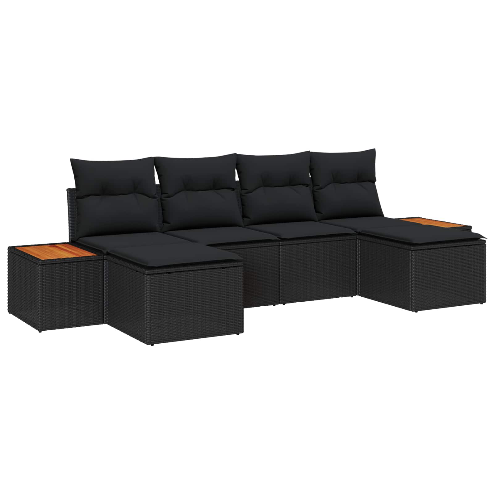 Gartensofa-set mit Kissen 6 pcs Schwarz Poly Rattan