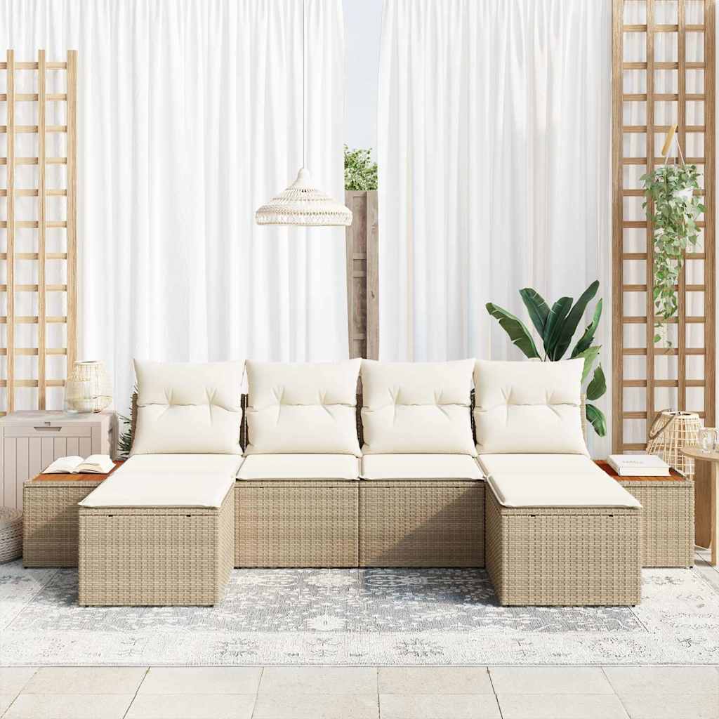 Gartensofa-set mit Kissen 6 pcs Beige und Creme Poly Rattan