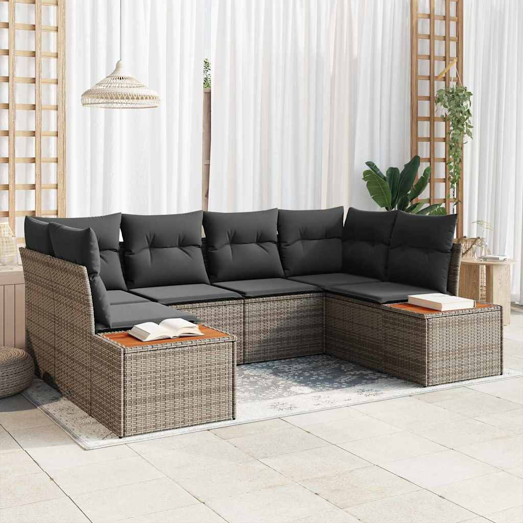 Gartensofa-set mit Kissen mit Speicher 6 pcs Grau Polyrattan