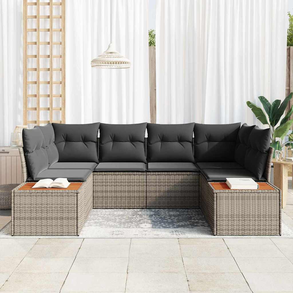 Gartensofa-set mit Kissen mit Speicher 6 pcs Grau Polyrattan