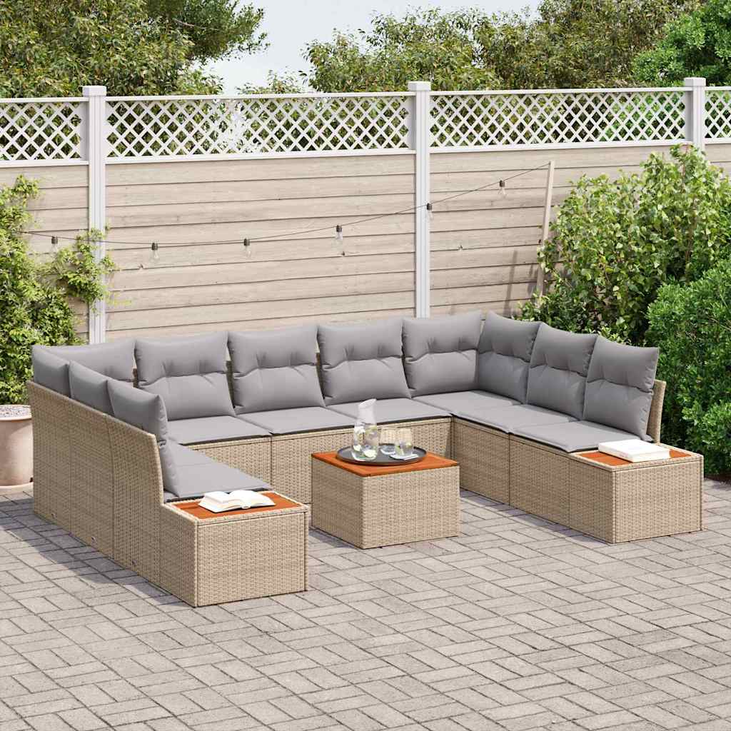 Gartensofa-set mit Kissen 5 pcs Beige und Hellgrau Polyrattan