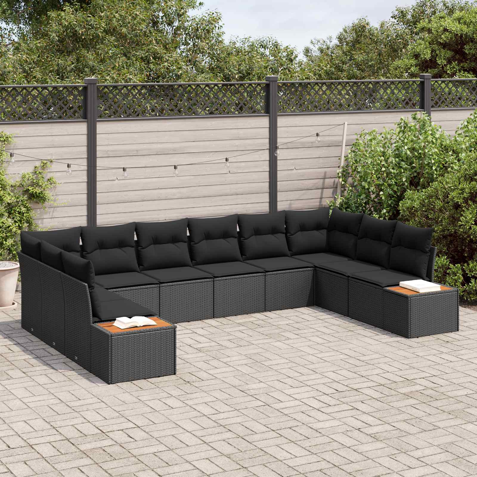 Gartensofa-set mit Kissen 10 pcs Schwarz Polyrattan
