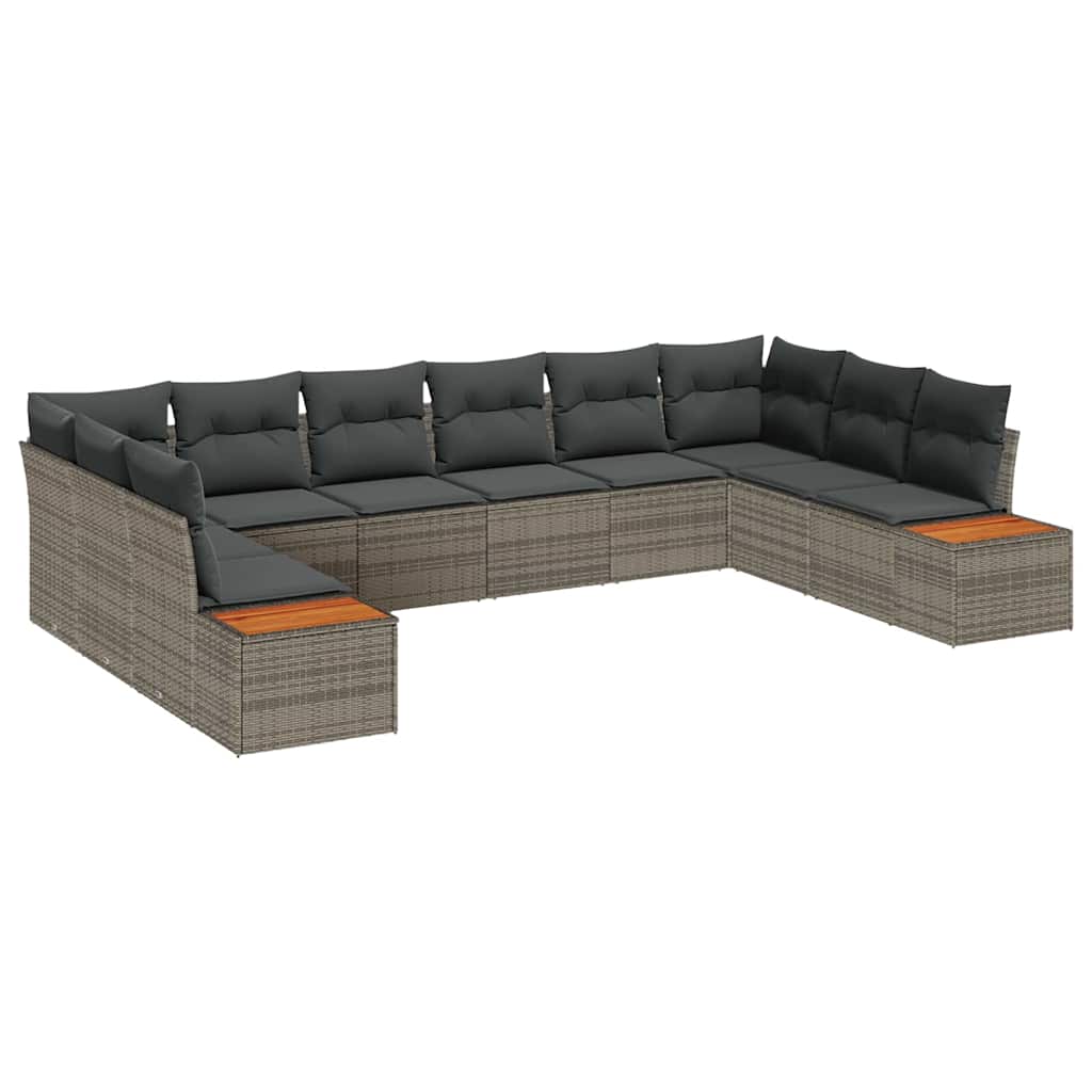 Gartensofa-set mit Kissen mit Speicher 10 pcs Grau Polyrattan