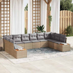 Gartensofa-set mit Kissen 10 pcs Beige und Hellgrau Polyrattan