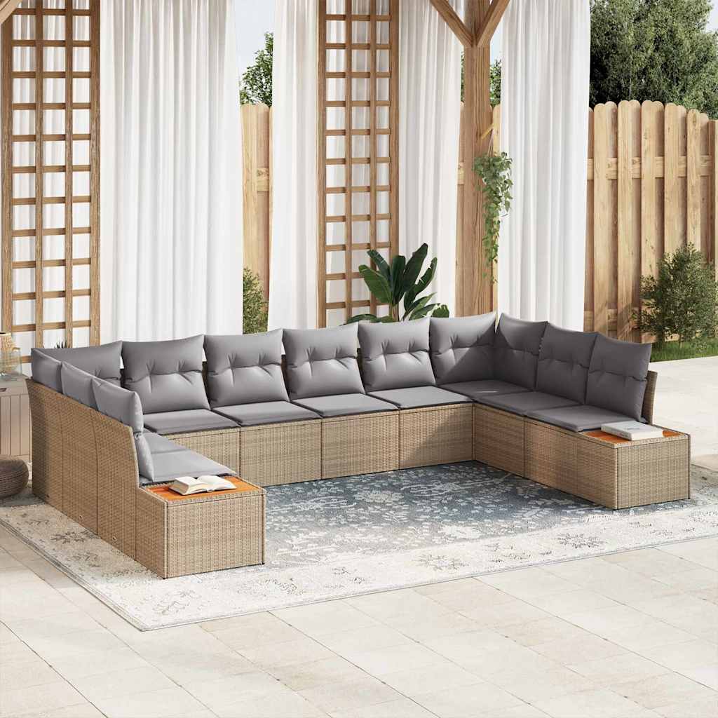 Gartensofa-set mit Kissen 10 pcs Beige und Hellgrau Polyrattan