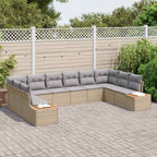 Gartensofa-set mit Kissen 10 pcs Beige und Hellgrau Polyrattan