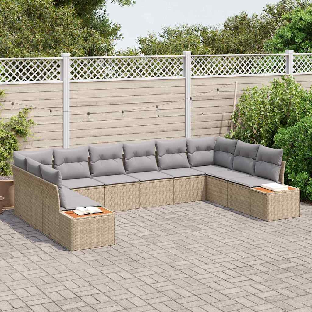 Gartensofa-set mit Kissen 10 pcs Beige und Hellgrau Polyrattan