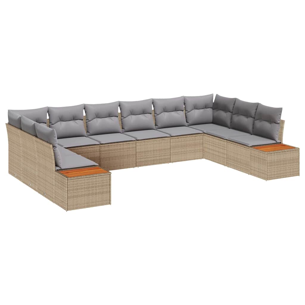 Gartensofa-set mit Kissen 10 pcs Beige und Hellgrau Polyrattan