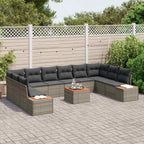 Gartensofa-set mit Kissen mit Speicher 10 pcs Grau Polyrattan