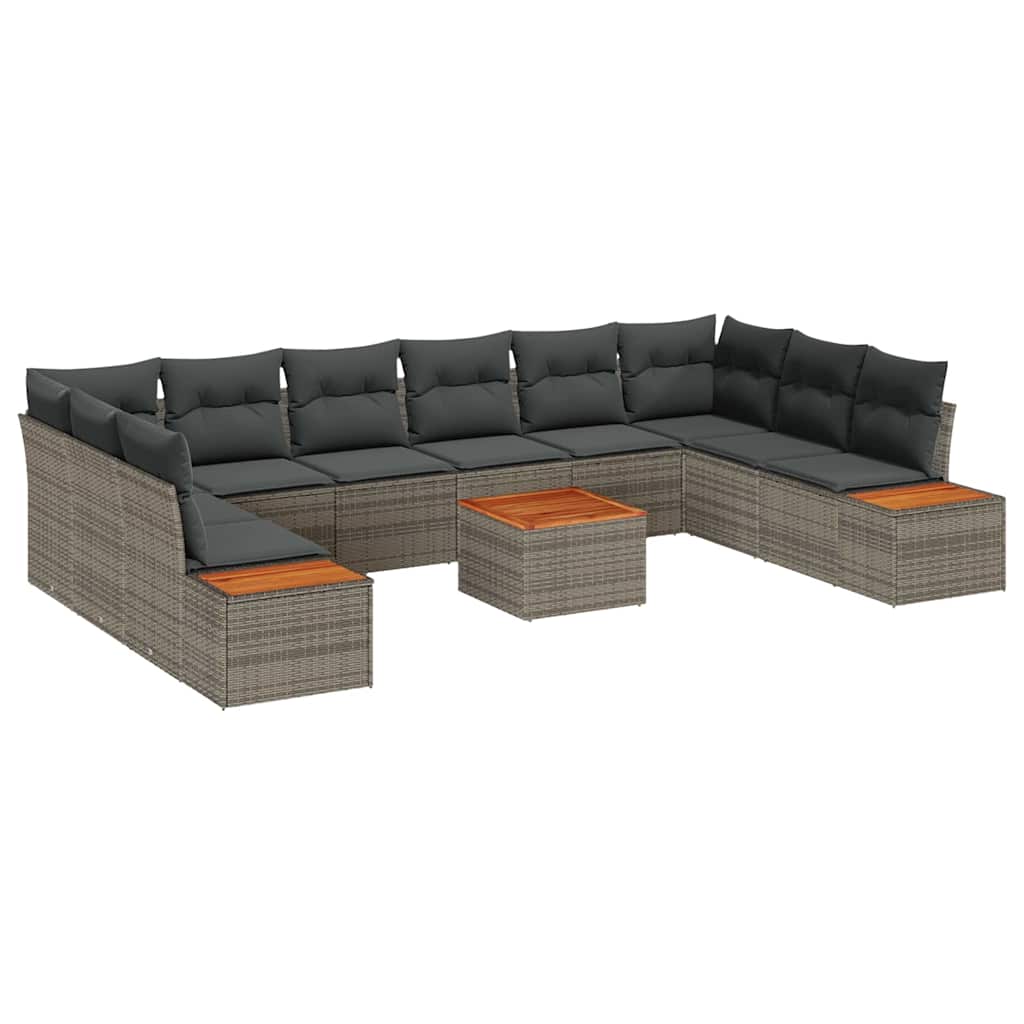 Gartensofa-set mit Kissen mit Speicher 10 pcs Grau Polyrattan
