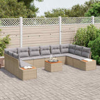 Gartensofa-set mit Kissen 10 pcs Beige und Hellgrau Polyrattan