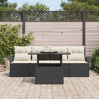 Gartensofa-set mit Kissen 5 pcs Schwarz Poly Rattan