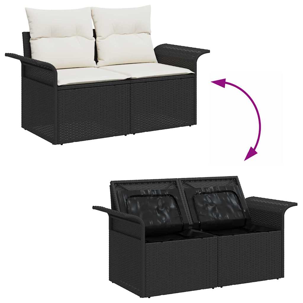 Gartensofa-set mit Kissen 5 pcs Schwarz Poly Rattan