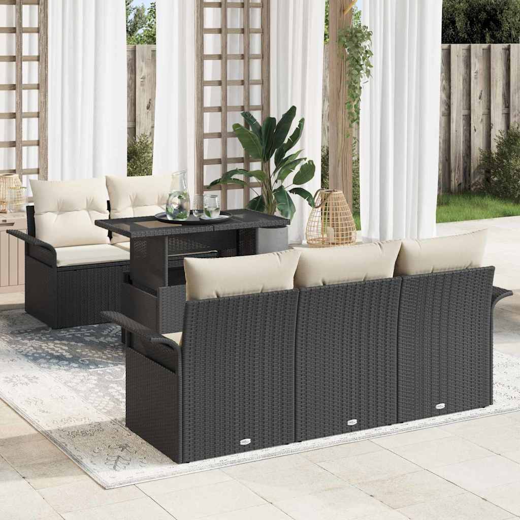 Gartensofa-set mit Kissen 6 pcs Schwarz Poly Rattan
