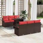 Gartensofa-set mit Kissen mit Speicher 7 pcs Braun Poly Rattan