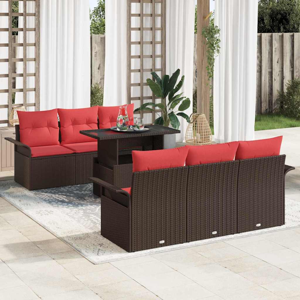 Gartensofa-set mit Kissen mit Speicher 7 pcs Braun Poly Rattan