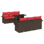 Gartensofa-set mit Kissen mit Speicher 7 pcs Braun Poly Rattan