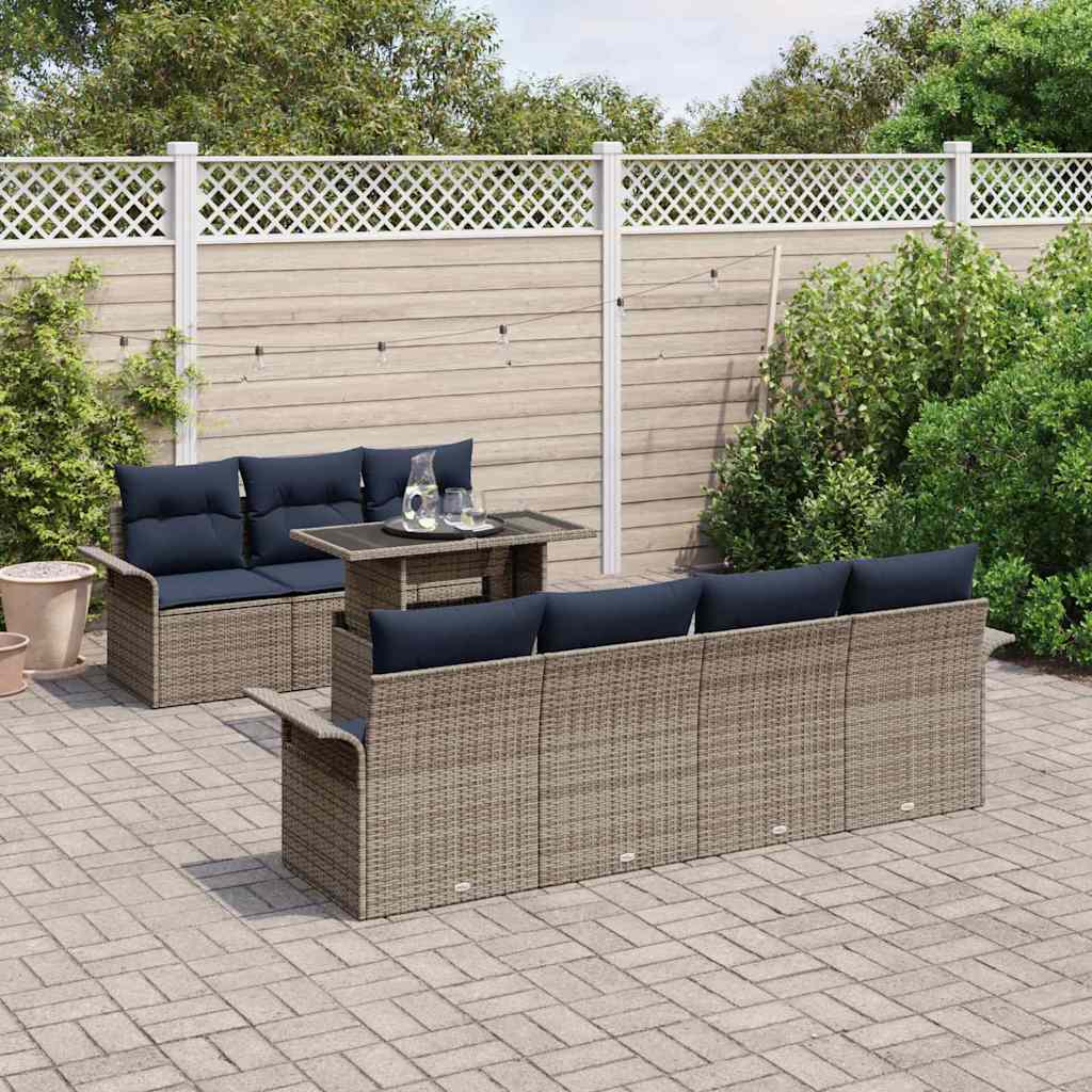 Gartensofa-set mit Kissen mit Speicher 8 pcs Grau Poly Rattan