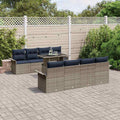 Gartensofa-set mit Kissen mit Speicher 9 pcs Grau Poly Rattan