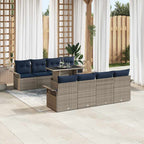 Gartensofa-set mit Kissen mit Speicher 9 pcs Grau Poly Rattan