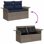 Gartensofa-set mit Kissen mit Speicher 9 pcs Grau Poly Rattan