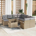 Gartensofa-set mit Kissen mit Speicher 9 pcs Beige Poly Rattan