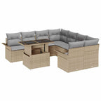 Gartensofa-set mit Kissen mit Speicher 9 pcs Beige Poly Rattan
