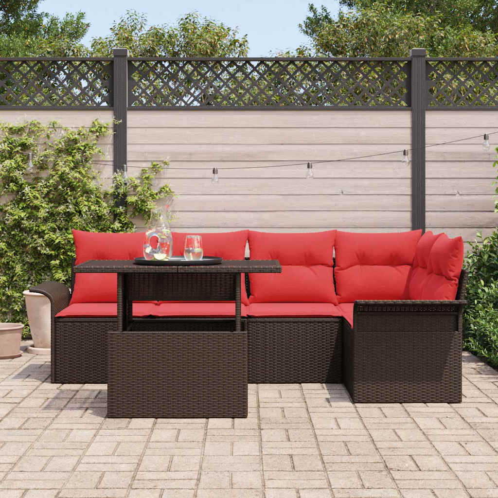 Gartensofa-set mit Kissen mit Speicher 6 pcs Braun Poly Rattan