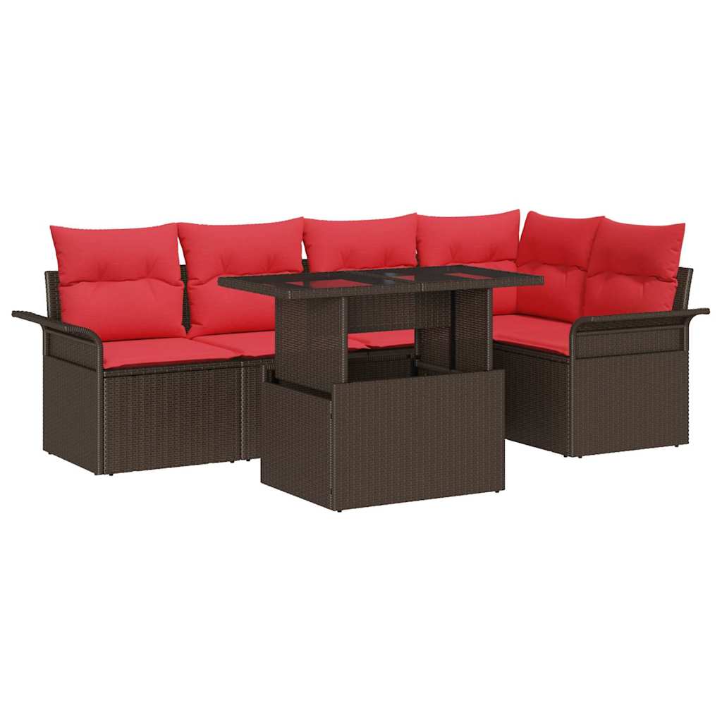 Gartensofa-set mit Kissen mit Speicher 6 pcs Braun Poly Rattan