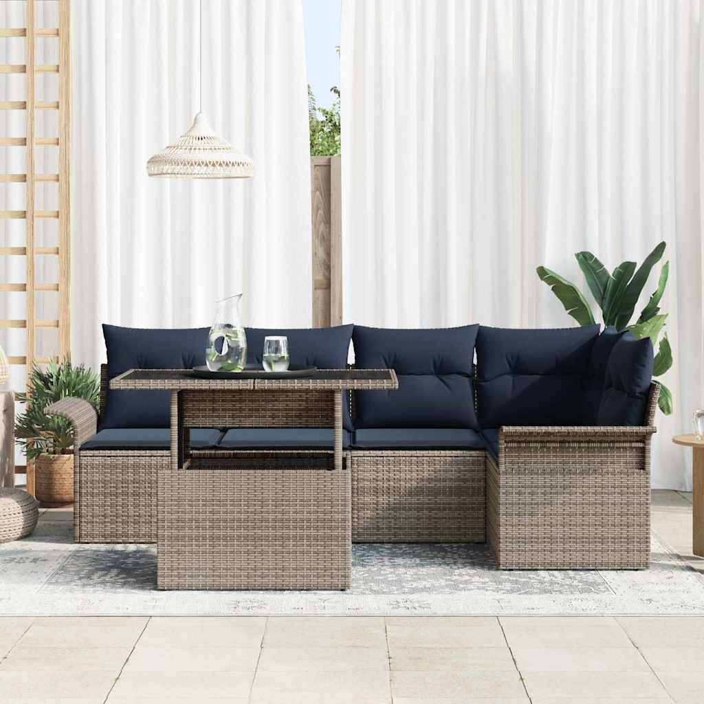 Gartensofa-set mit Kissen mit Speicher 6 pcs Grau Poly Rattan