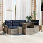 Gartensofa-set mit Kissen mit Speicher 7 pcs Grau Poly Rattan