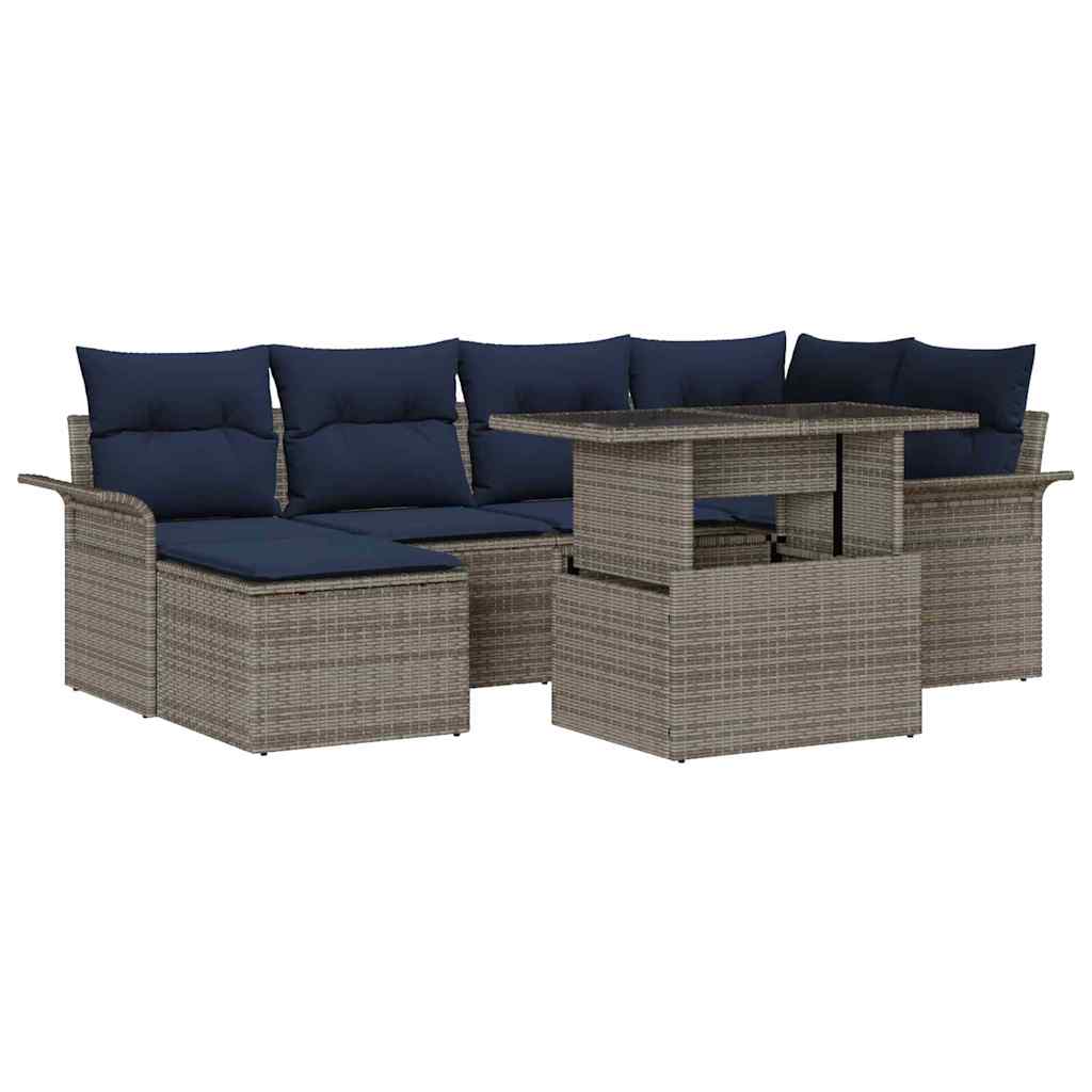 Gartensofa-set mit Kissen mit Speicher 7 pcs Grau Poly Rattan