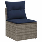 Gartensofa-set mit Kissen mit Speicher 7 pcs Grau Poly Rattan