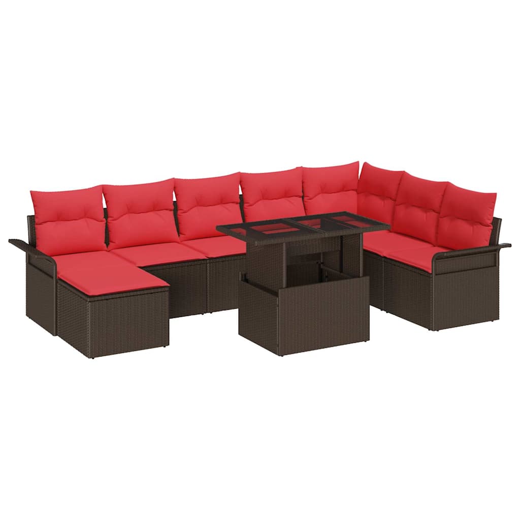 Gartensofa-set mit Kissen 9 pcs Braun Poly Rattan