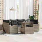 Gartensofa-set mit Kissen mit Speicher 7 pcs Grau Poly Rattan