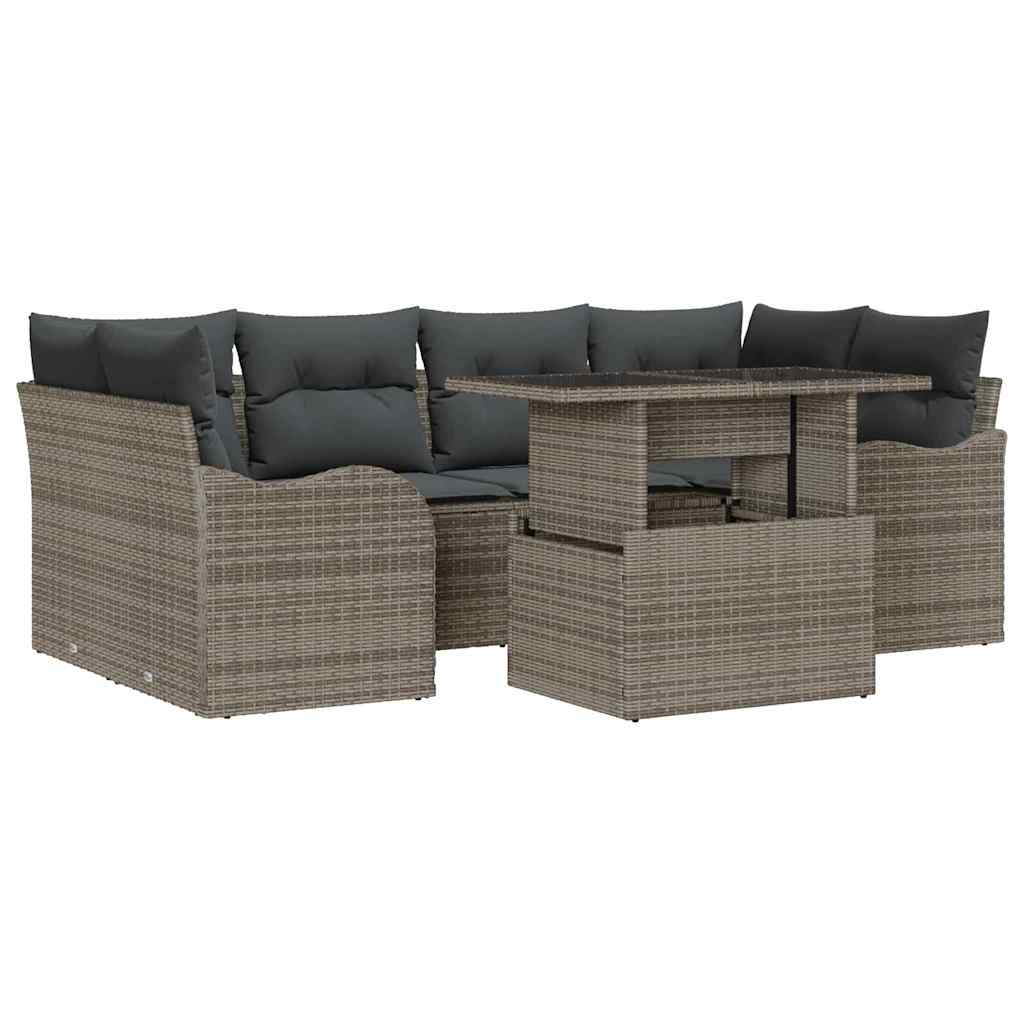 Gartensofa-set mit Kissen mit Speicher 7 pcs Grau Poly Rattan