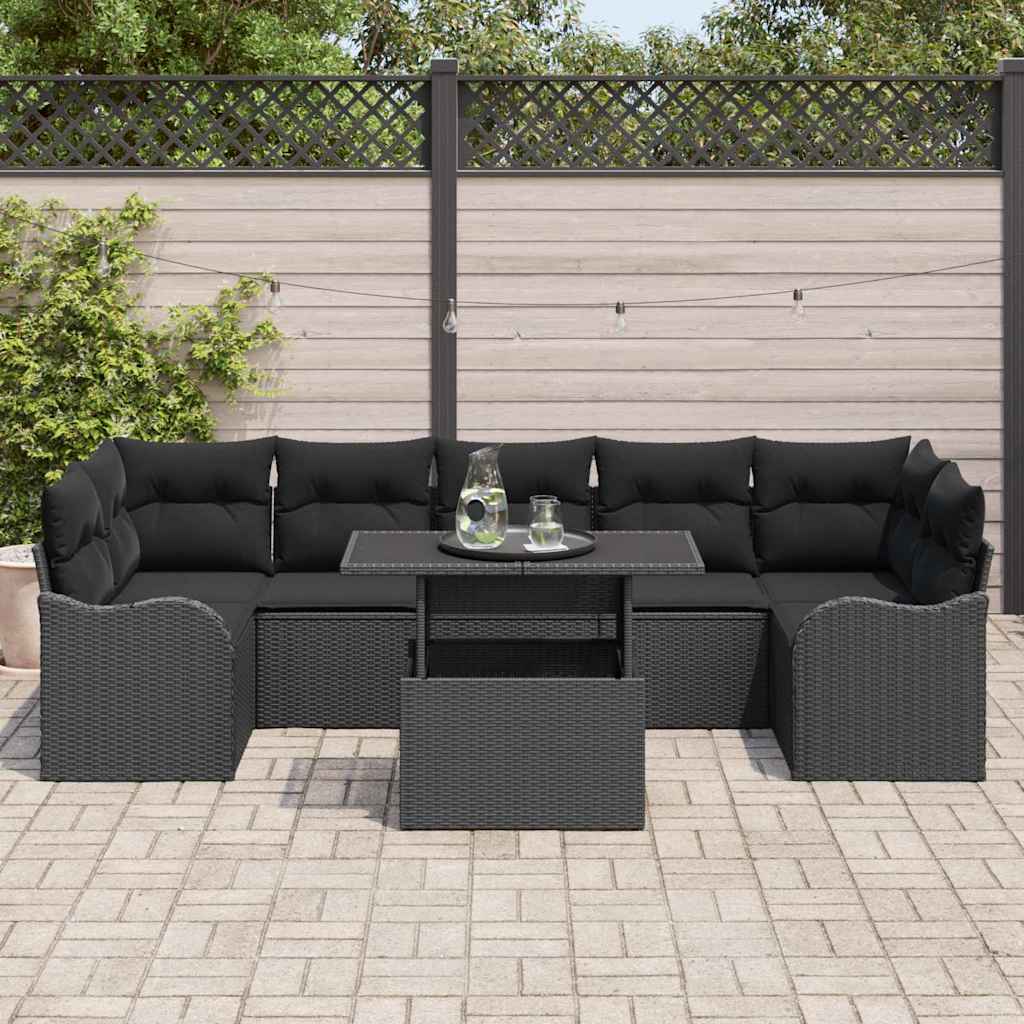 Gartensofa-set mit Kissen mit Kissen 8 pcs Schwarz Poly Rattan