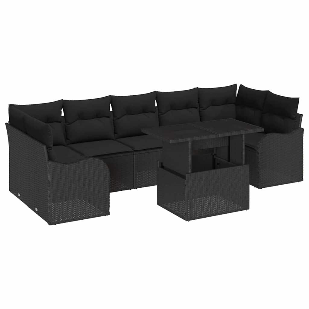 Gartensofa-set mit Kissen mit Kissen 8 pcs Schwarz Poly Rattan