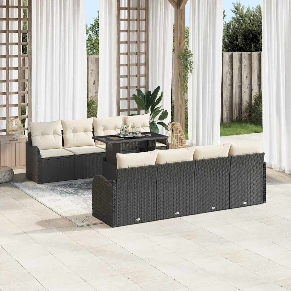 Gartensofa-set mit Kissen mit Kissen 9 pcs Schwarz Poly Rattan