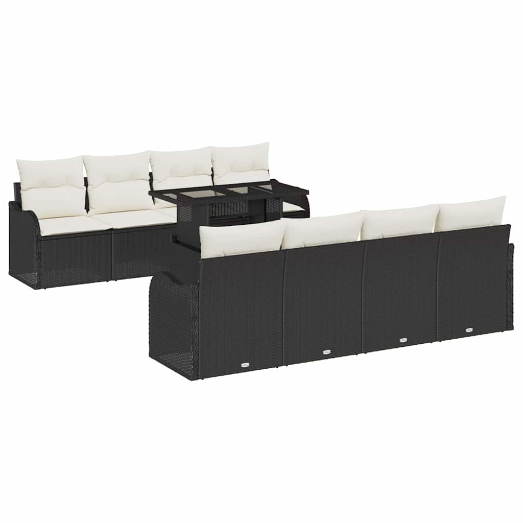 Gartensofa-set mit Kissen mit Kissen 9 pcs Schwarz Poly Rattan