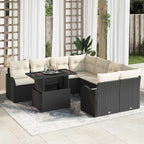 Gartensofa-set mit Kissen mit Kissen 9 pcs Schwarz Polyrattan