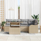 Gartensofa-set mit Kissen mit Kissen 6 pcs Beige Poly Rattan