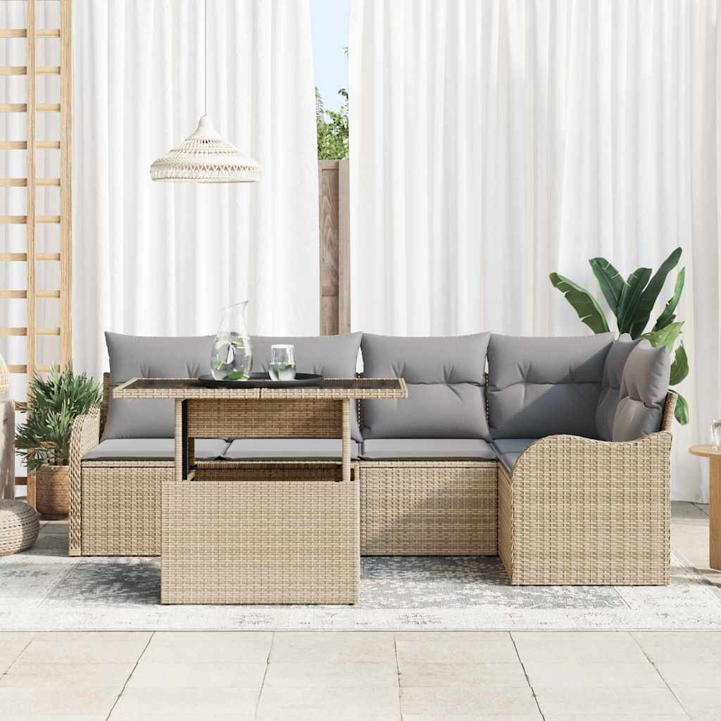 Gartensofa-set mit Kissen mit Kissen 6 pcs Beige Poly Rattan