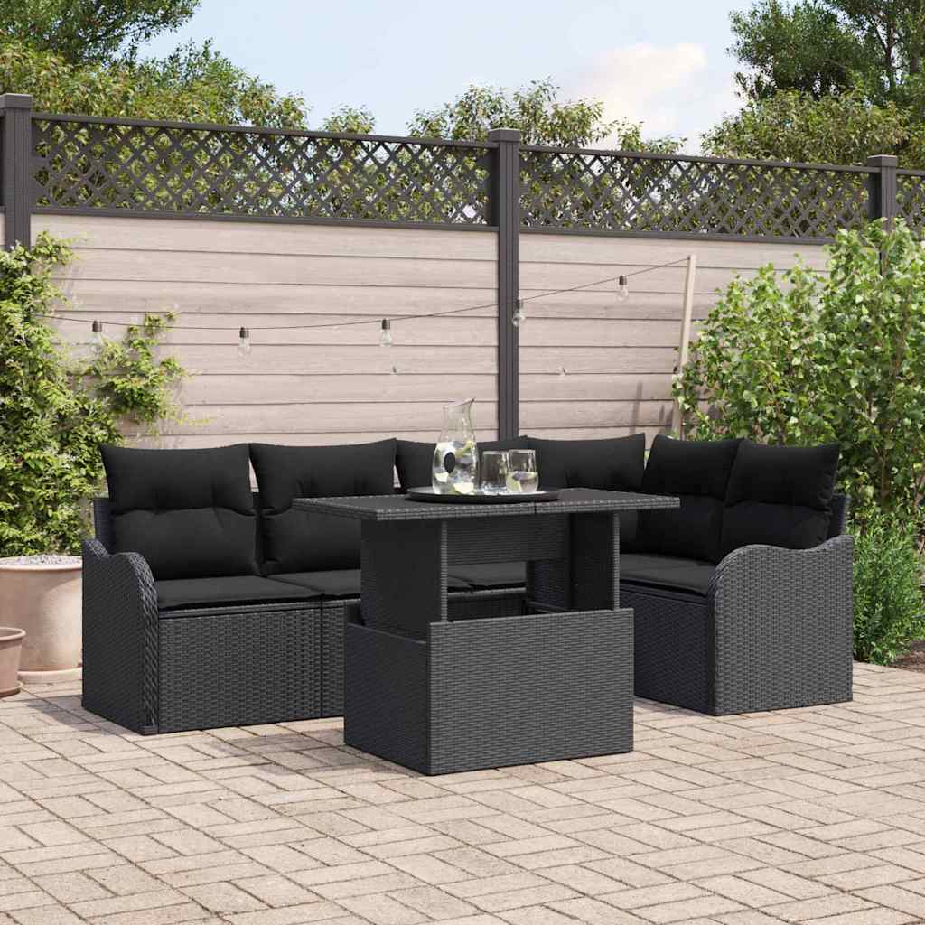 Gartensofa-set mit Kissen mit Kissen 6 pcs Schwarz Poly Rattan