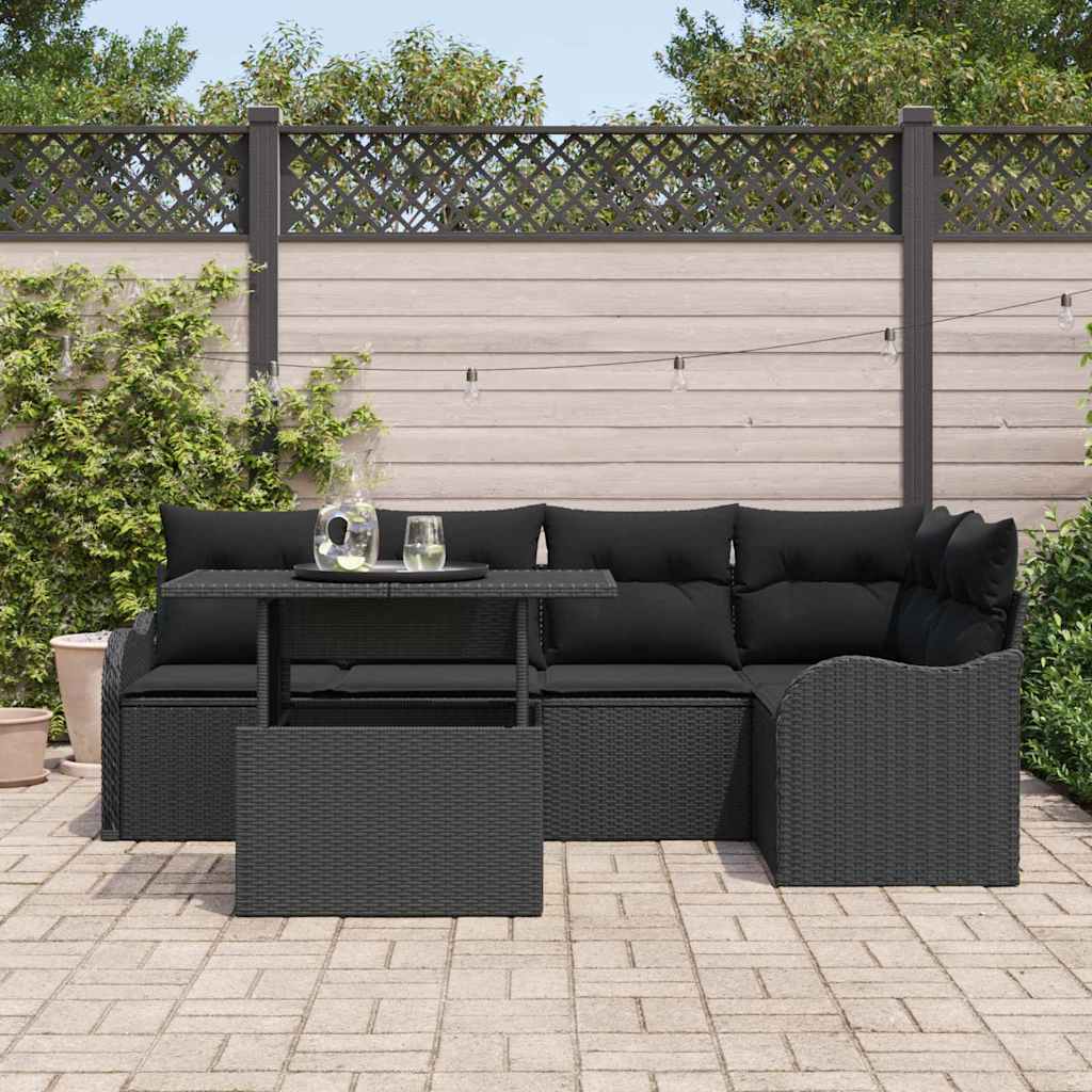 Gartensofa-set mit Kissen mit Kissen 6 pcs Schwarz Poly Rattan