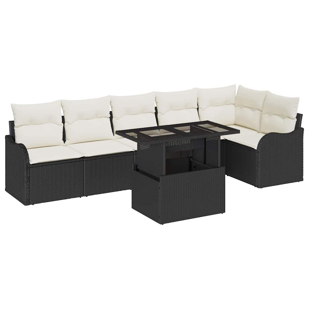 Gartensofa-set mit Kissen mit Kissen 7 pcs Schwarz Poly Rattan